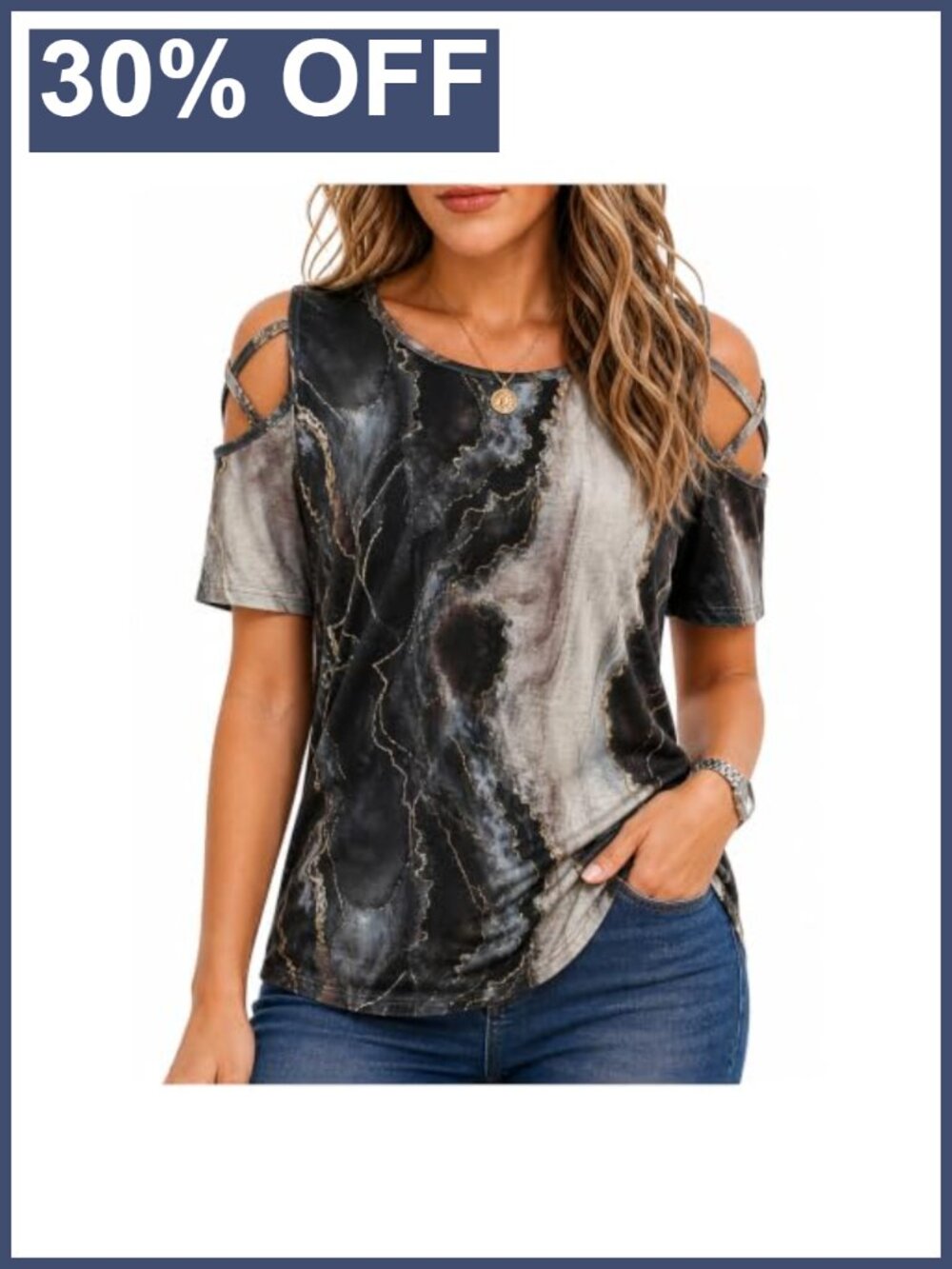 Women's Cold Shoulder Tunic Top Lightweight Flowy Short Sleeve Scoop Neck